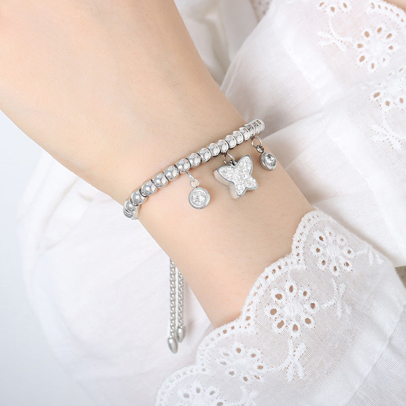 Wholesale Geometric Diamond Inlaid Titanium Steel Bracelet